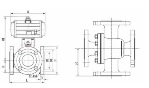 Q646F气动四通球阀(图1) Q646F气动四通球阀(图1)