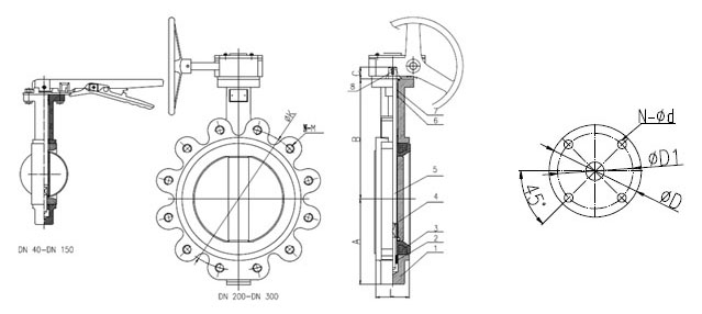 凸耳蝶阀(图1) LT型对夹蝶阀结构图